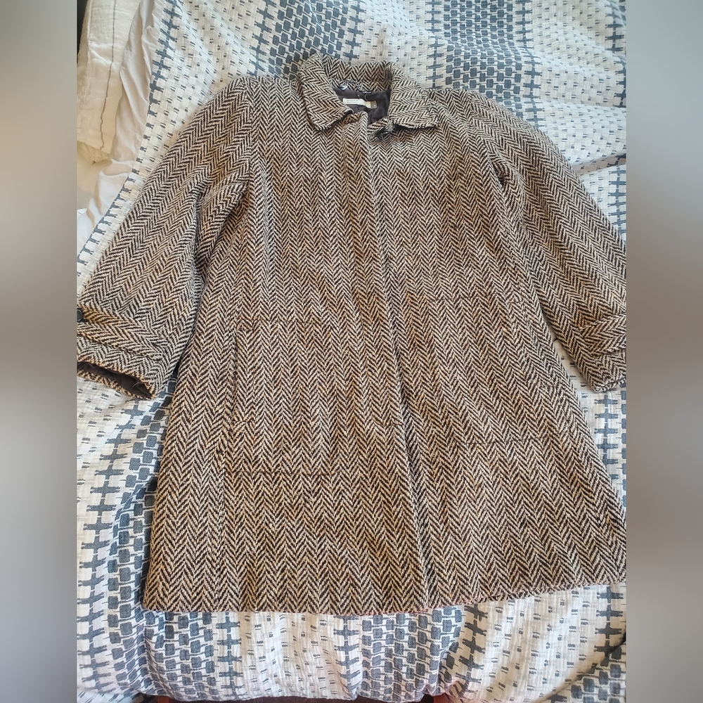 J. Crew Herringbone Tweed Wool Blend Coat L